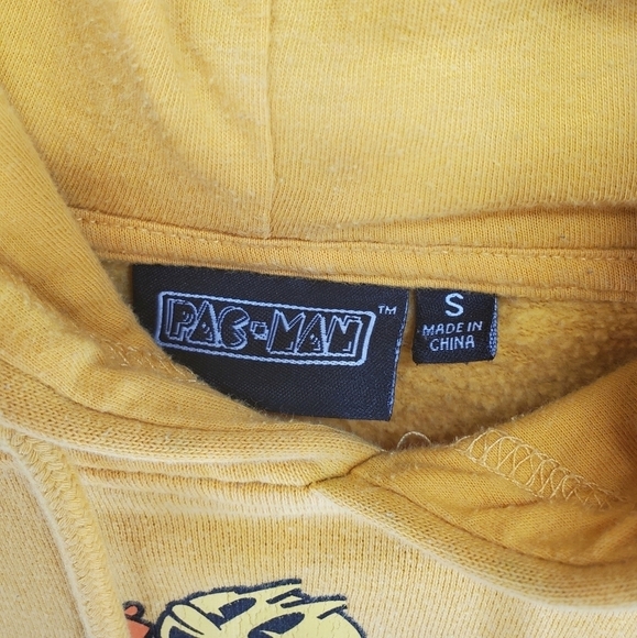 Vtg Pac Man Hoodie Sweatshirt Mens S Gold Japanese Characters Graphics Fleece - Picture 2 of 14